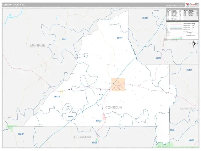 Conecuh County, AL ZIP Code Wall Map, Classic style