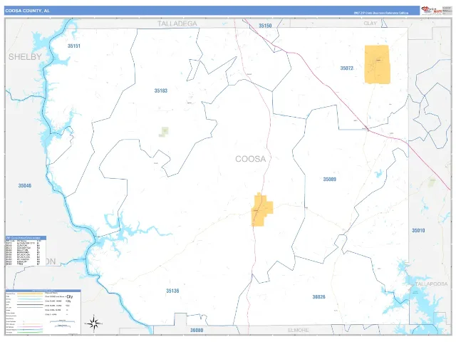 Coosa County, AL ZIP Code Wall Map, Business Reference style