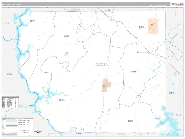 Coosa County, AL ZIP Code Wall Map, Classic style