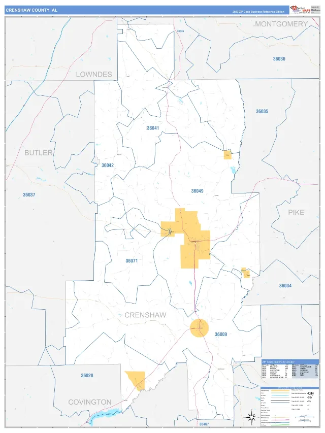 Crenshaw County, AL ZIP Code Wall Map, Business Reference style