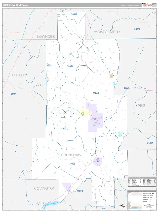 Crenshaw County, AL ZIP Code Wall Map, Classic style