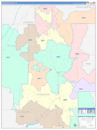 Crenshaw County, AL ColorCast style ZIP Code wall map