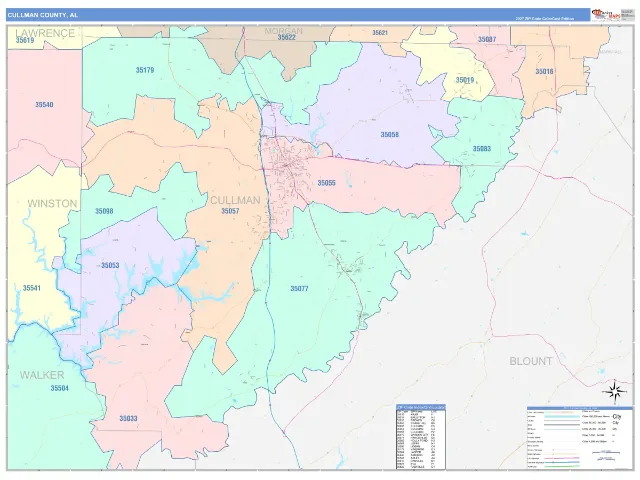 Cullman County, AL ZIP Code Wall Map, ColorCast style