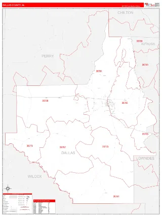 Dallas County, AL RedLine style ZIP Code wall map