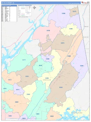DeKalb County, AL ColorCast style ZIP Code wall map