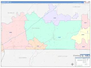 Escambia County, AL ColorCast style ZIP Code wall map