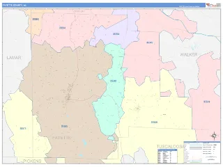 Fayette County, AL ColorCast style ZIP Code wall map