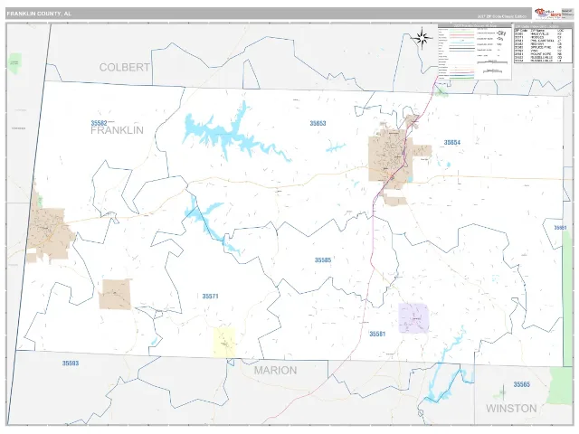 Franklin County, AL ZIP Code Wall Map, Classic style