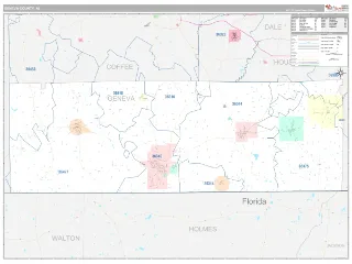 Geneva County, AL Classic style ZIP Code wall map