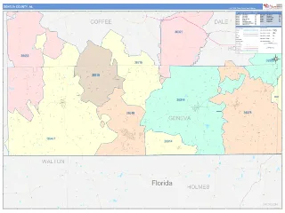Geneva County, AL ColorCast style ZIP Code wall map
