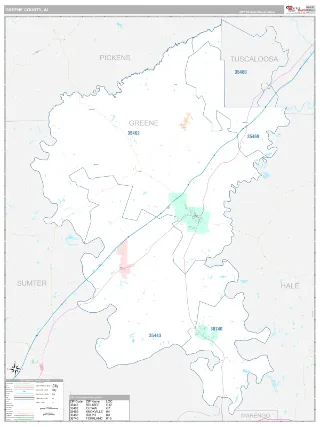 Greene County, AL Classic style ZIP Code wall map