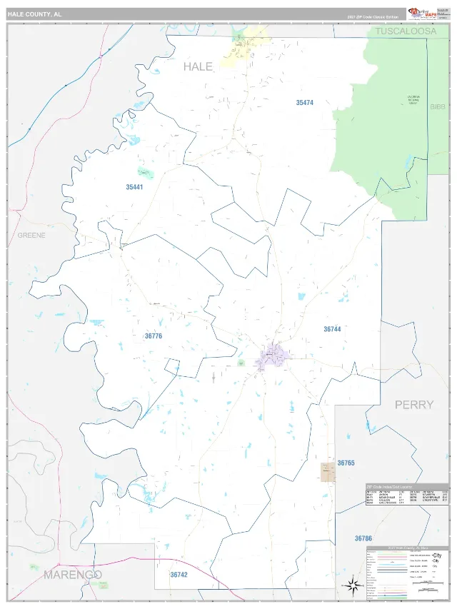 Hale County, AL ZIP Code Wall Map, Classic style