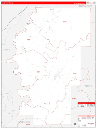 Hale County, AL RedLine style ZIP Code wall map
