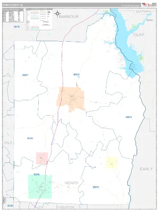 Henry County, AL Classic style ZIP Code wall map