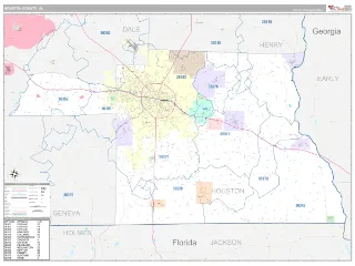Houston County, AL Classic style ZIP Code wall map