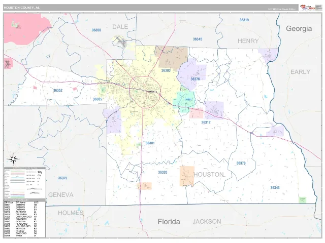 Houston County, AL ZIP Code Wall Map, Classic style