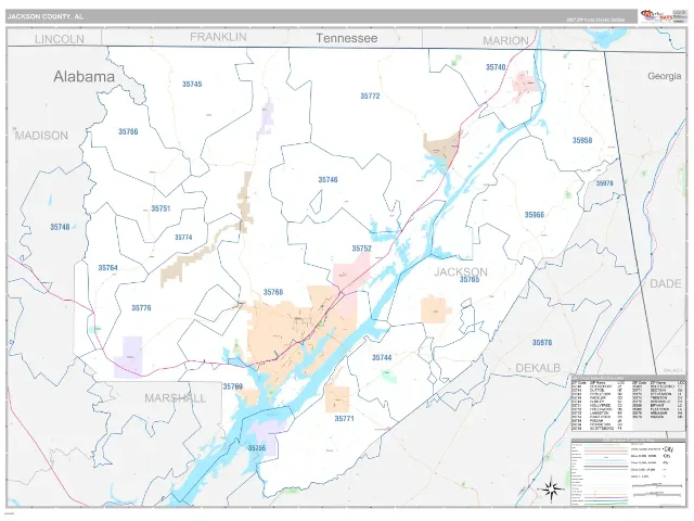Jackson County, AL ZIP Code Wall Map, Classic style