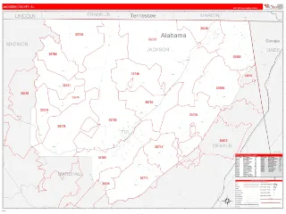 Jackson County, AL RedLine style ZIP Code wall map