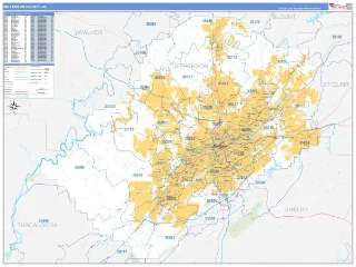 Jefferson County, AL Business Reference style ZIP Code wall map