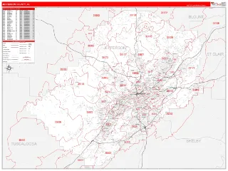Jefferson County, AL RedLine style ZIP Code wall map