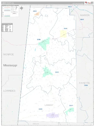 Lamar County, AL Classic style ZIP Code wall map