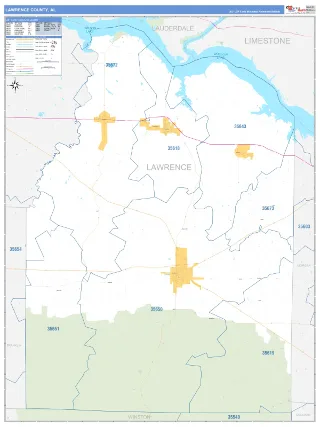 Lawrence County, AL Business Reference style ZIP Code wall map
