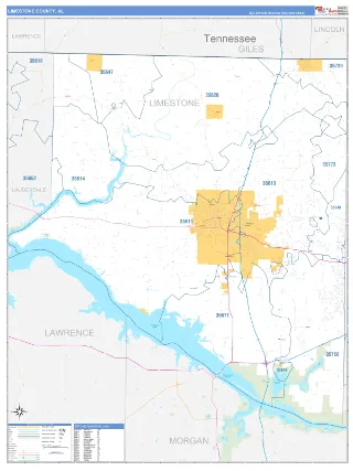 Limestone County, AL Business Reference style ZIP Code wall map