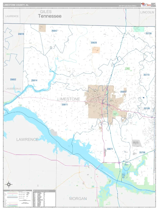 Limestone County, AL ZIP Code Wall Map, Classic style