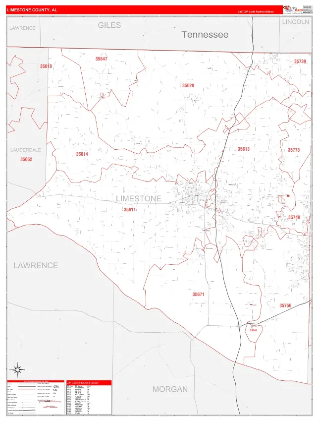 Limestone County, AL ZIP Code Wall Map, RedLine style