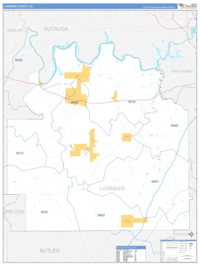 Lowndes County, AL ZIP Code Wall Map, Business Reference style