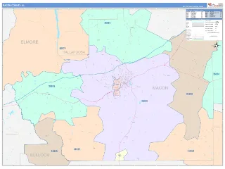 Macon County, AL ColorCast style ZIP Code wall map
