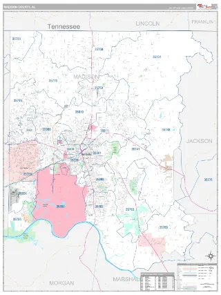 Madison County, AL Classic style ZIP Code wall map