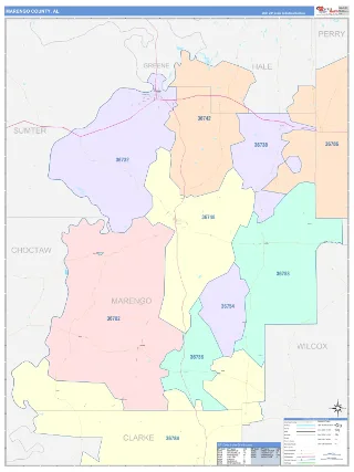 Marengo County, AL ColorCast style ZIP Code wall map