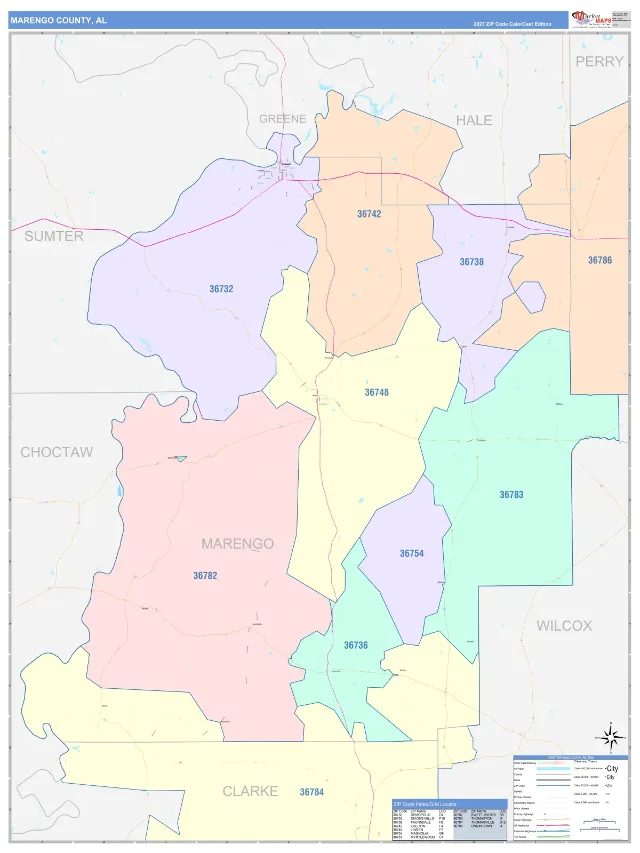 Marengo County, AL ZIP Code Wall Map, ColorCast style