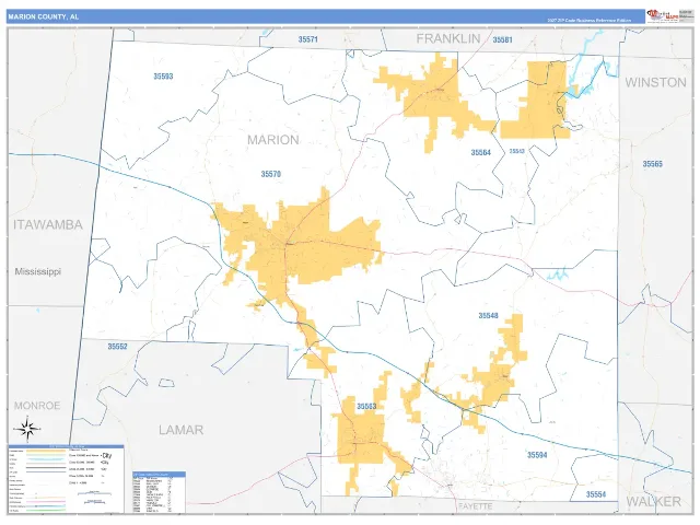 Marion County, AL ZIP Code Wall Map, Business Reference style