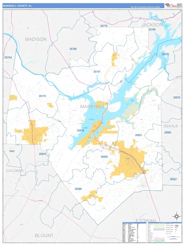 Marshall County, AL ZIP Code Wall Map, Business Reference style