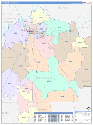 Montgomery County, AL ColorCast style ZIP Code wall map