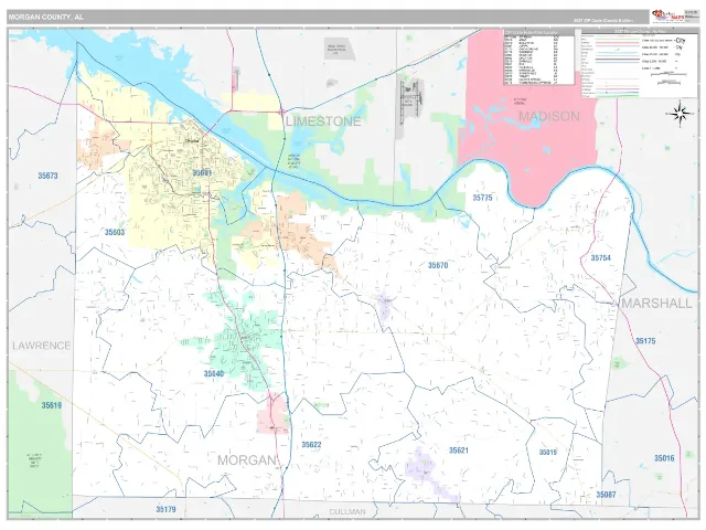 Morgan County, AL ZIP Code Wall Map, Classic style