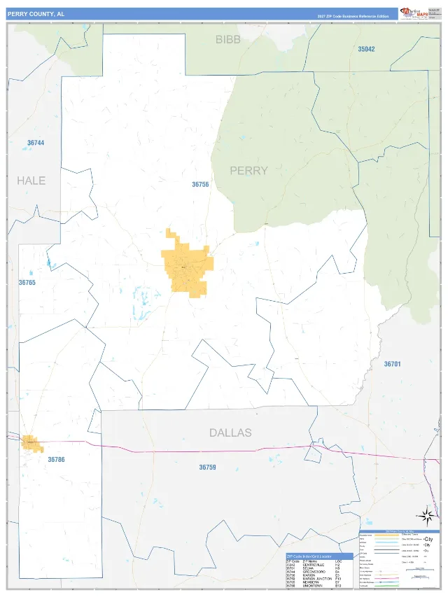 Perry County, AL ZIP Code Wall Map, Business Reference style