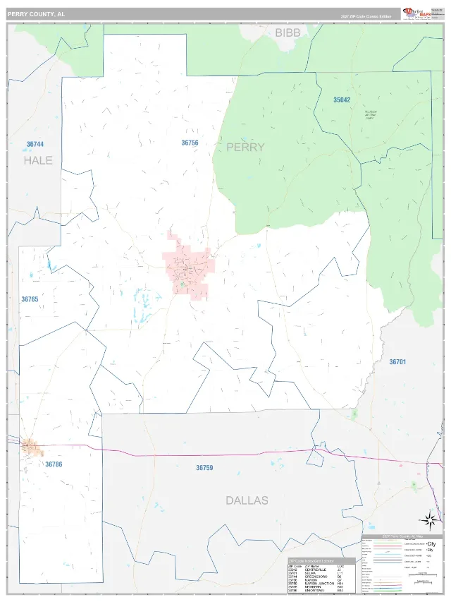 Perry County, AL ZIP Code Wall Map, Classic style