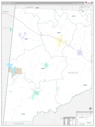 Pickens County, AL Classic style ZIP Code wall map