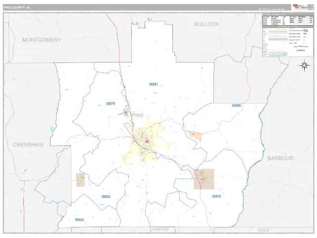 Pike County, AL ZIP Code Wall Map, Classic style