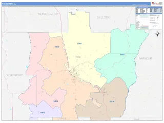 Pike County, AL ColorCast style ZIP Code wall map