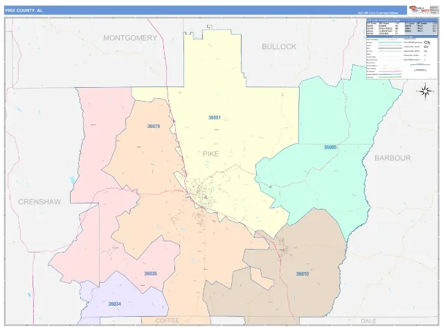 Pike County, AL ZIP Code Wall Map, ColorCast style