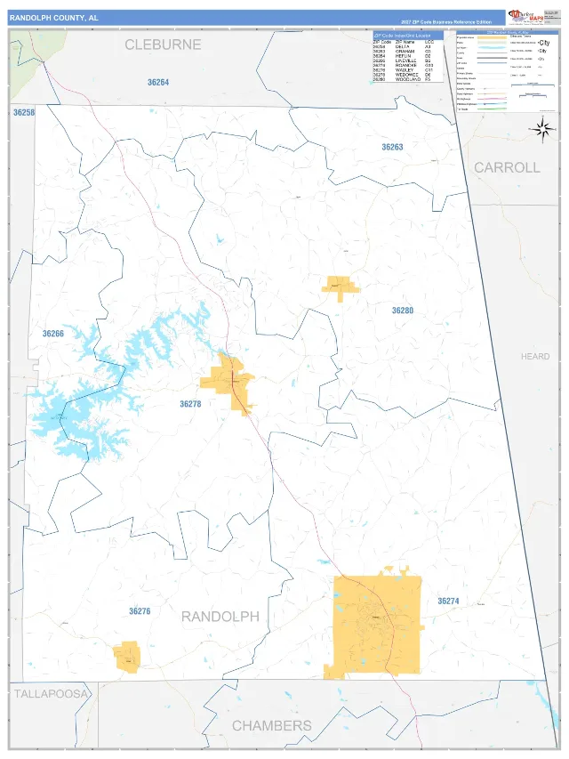 Randolph County, AL ZIP Code Wall Map, Business Reference style