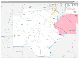 Russell County, AL Classic style ZIP Code wall map