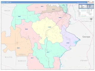 Russell County, AL ColorCast style ZIP Code wall map