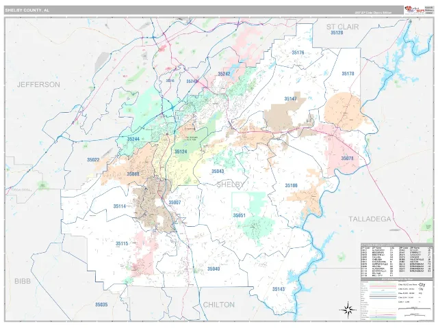 Shelby County, AL ZIP Code Wall Map, Classic style
