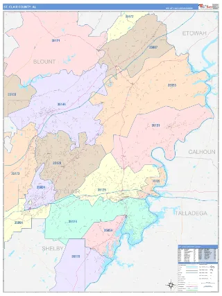 St. Clair County, AL ColorCast style ZIP Code wall map