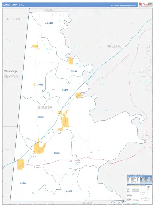 Sumter County, AL Business Reference style ZIP Code wall map